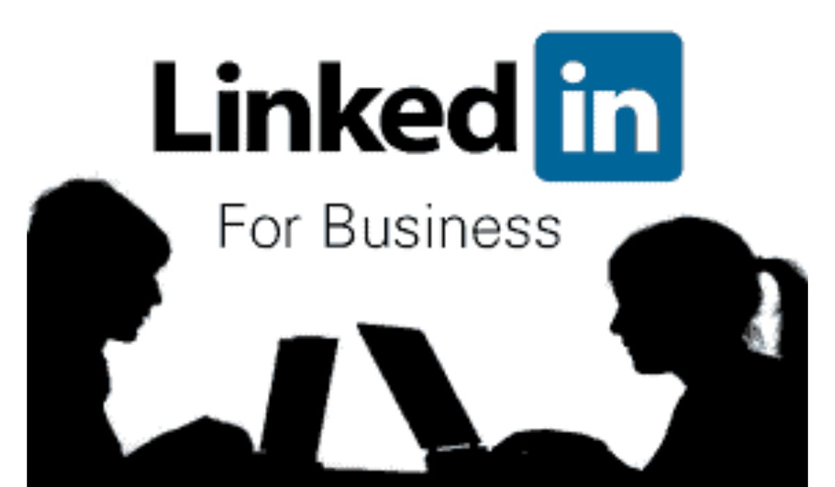 Linkedin For Business Text with logo and Two Black Shadow Women with Laptop